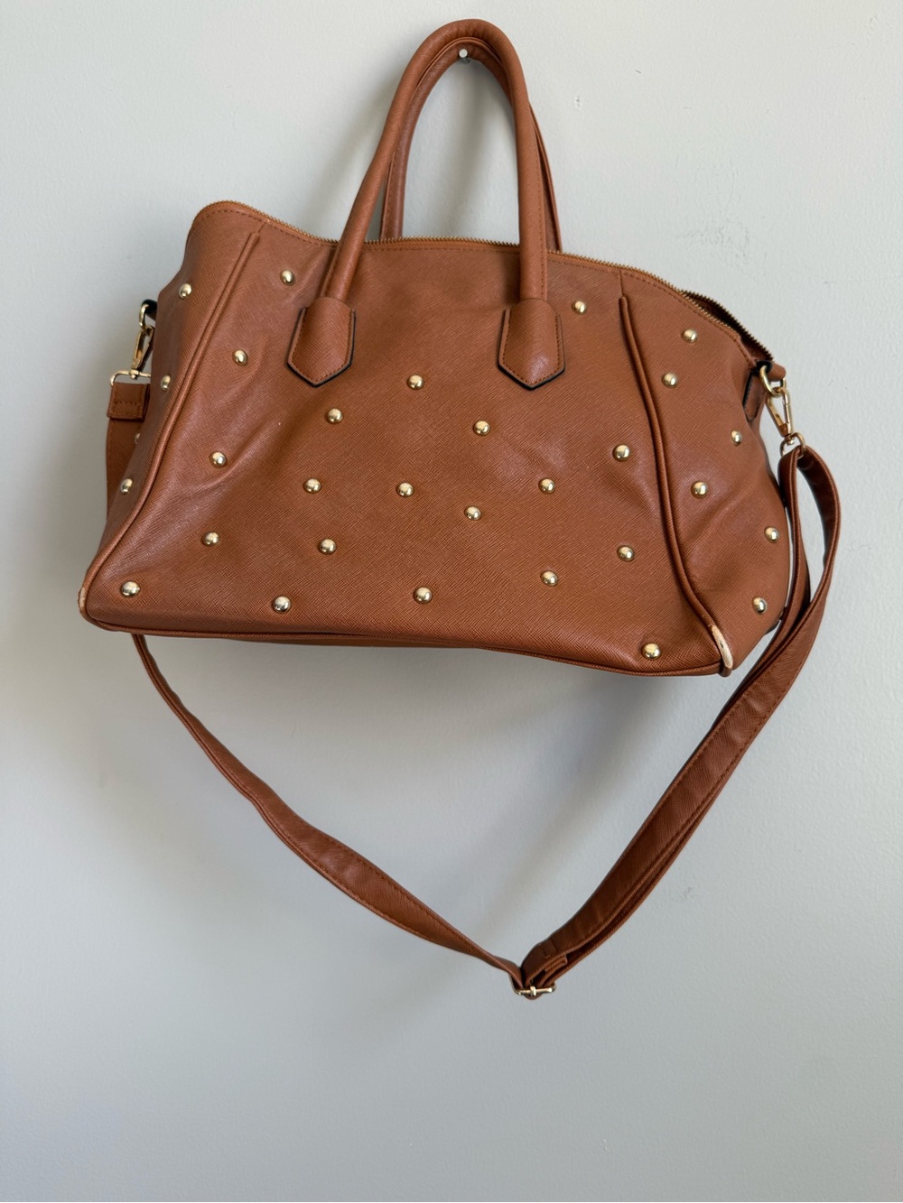 Studded Brown Satchel Handbag - Stylish Everyday Tote